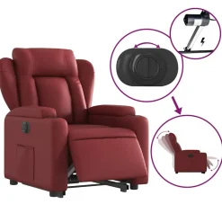 vidaXL Sillas-Sillón elevable eléctrico cuero artificial rojo tinto