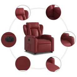 vidaXL Sillas-Sillón elevable eléctrico cuero artificial rojo tinto