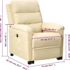 vidaXL Sillón elevable tela Crema