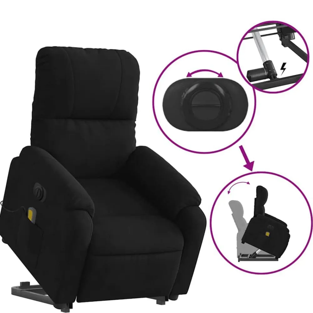 vidaXL Sillón masaje eléctrico reclinable elevable tela Negro Clearance