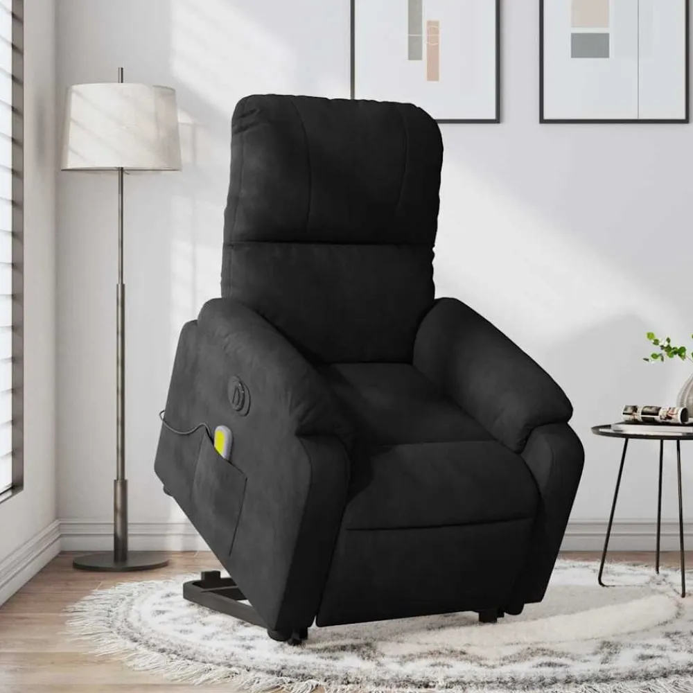 vidaXL Sillón masaje eléctrico reclinable elevable tela Negro Clearance