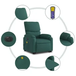 vidaXL Sillón masaje eléctrico reclinable elevable tela Verde oscuro Discount