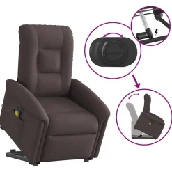 vidaXL Sillas-Sillón masaje eléctrico reclinable elevable tela marrón oscuro