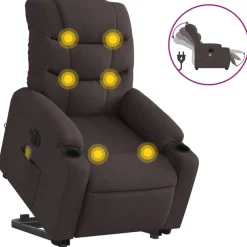 vidaXL Sillas-Sillón masaje eléctrico reclinable elevable tela marrón oscuro
