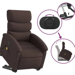 vidaXL Sillas-Sillón masaje eléctrico reclinable elevable tela marrón oscuro