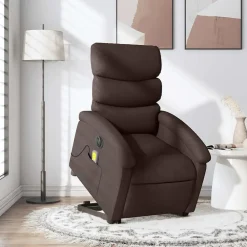 vidaXL Sillas-Sillón masaje eléctrico reclinable elevable tela marrón oscuro