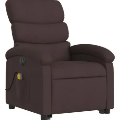 vidaXL Sillas-Sillón masaje eléctrico reclinable elevable tela marrón oscuro
