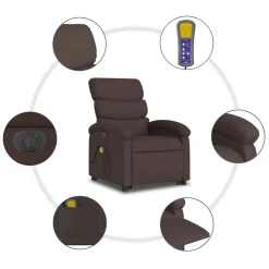 vidaXL Sillas-Sillón masaje eléctrico reclinable elevable tela marrón oscuro