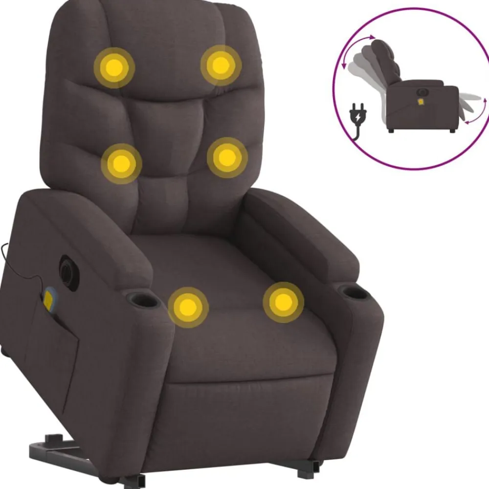 vidaXL Sillas-Sillón masaje eléctrico reclinable elevable tela marrón oscuro