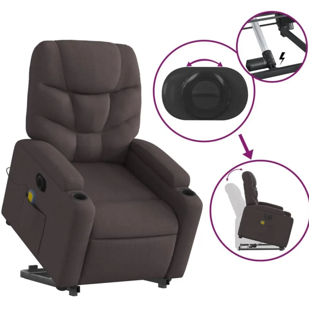 vidaXL Sillas-Sillón masaje eléctrico reclinable elevable tela marrón oscuro