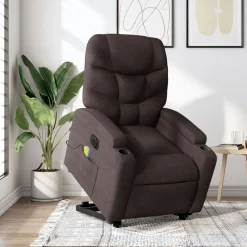 vidaXL Sillas-Sillón masaje eléctrico reclinable elevable tela marrón oscuro