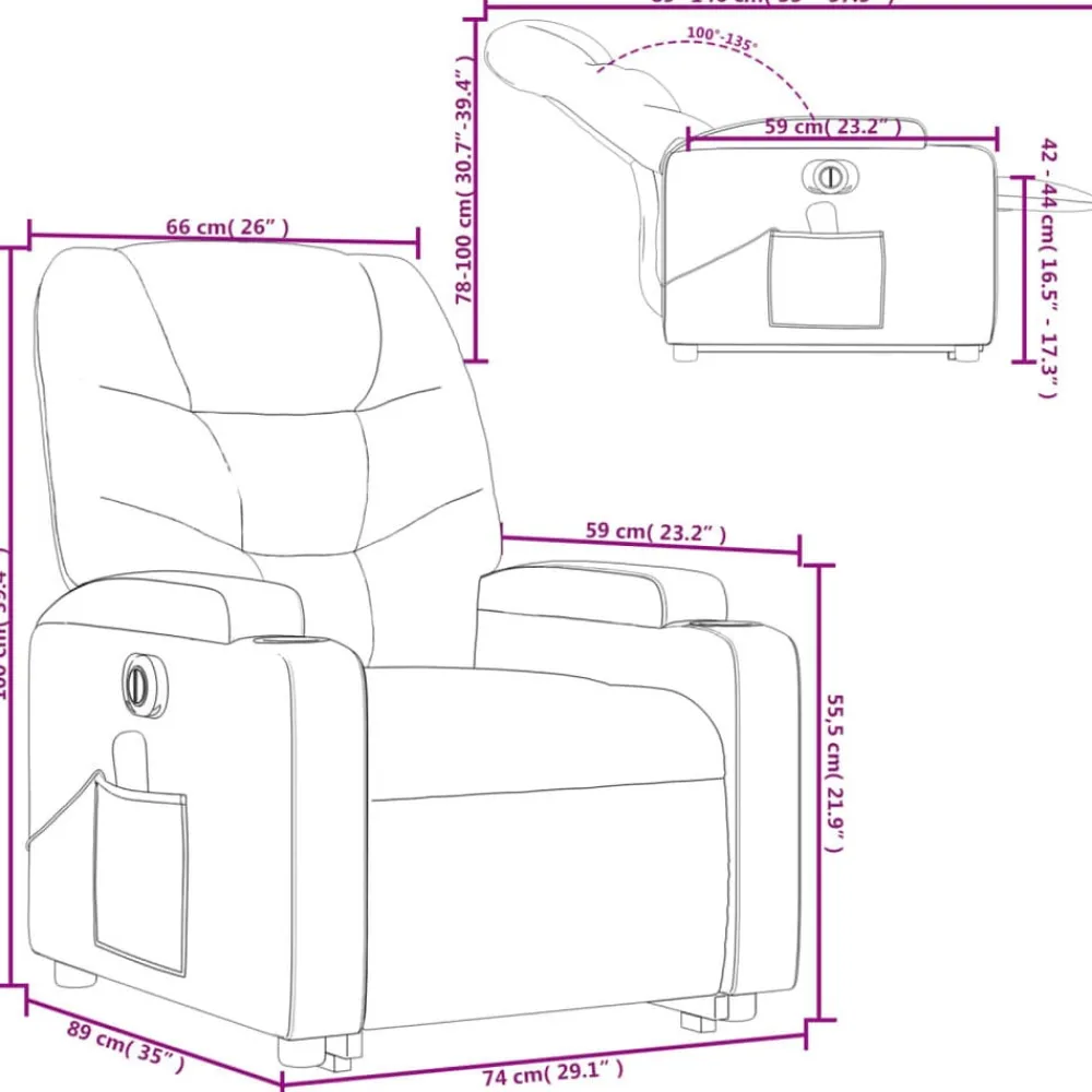 vidaXL Sillas-Sillón masaje eléctrico reclinable elevable tela marrón oscuro