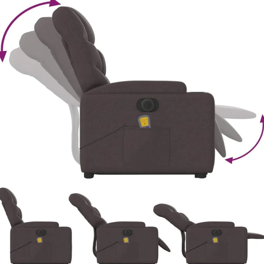 vidaXL Sillas-Sillón masaje eléctrico reclinable elevable tela marrón oscuro