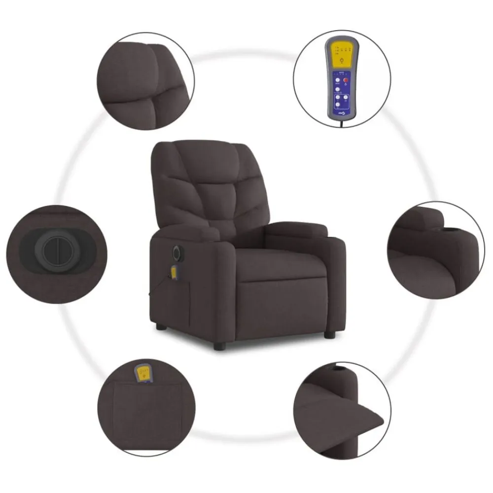 vidaXL Sillas-Sillón masaje eléctrico reclinable elevable tela marrón oscuro