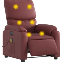 vidaXL Sillón masaje reclinable eléctrico cuero sintético rojo tinto Rojo vino tinto Online
