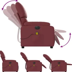 vidaXL Sillón masaje reclinable eléctrico cuero sintético rojo tinto Rojo vino tinto Online