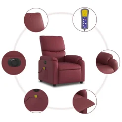 vidaXL Sillón masaje reclinable eléctrico cuero sintético rojo tinto Rojo vino tinto Online