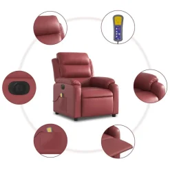 vidaXL Sillón masaje reclinable eléctrico cuero sintético rojo tinto Rojo vino tinto Clearance