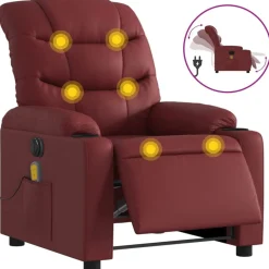 vidaXL Sillón masaje reclinable eléctrico cuero sintético rojo tinto Rojo vino tinto Best