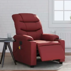 vidaXL Sillón masaje reclinable eléctrico cuero sintético rojo tinto Rojo vino tinto Best