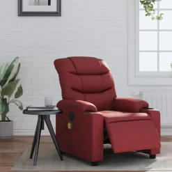vidaXL Sillón masaje reclinable eléctrico cuero sintético rojo tinto Rojo vino tinto Best