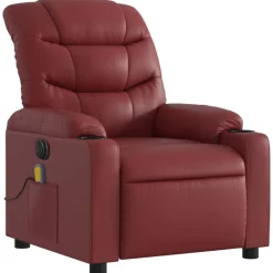 vidaXL Sillón masaje reclinable eléctrico cuero sintético rojo tinto Rojo vino tinto Best