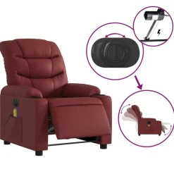 vidaXL Sillón masaje reclinable eléctrico cuero sintético rojo tinto Rojo vino tinto Best
