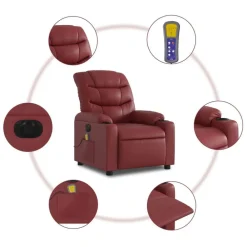 vidaXL Sillón masaje reclinable eléctrico cuero sintético rojo tinto Rojo vino tinto Best
