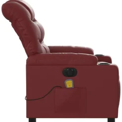 vidaXL Sillón masaje reclinable eléctrico cuero sintético rojo tinto Rojo vino tinto Best