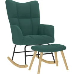 vidaXL Sillón mecedora con taburete tela Verde oscuro Discount