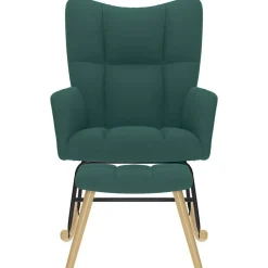 vidaXL Sillón mecedora con taburete tela Verde oscuro Discount