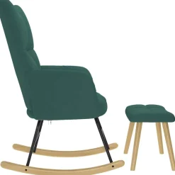 vidaXL Sillón mecedora con taburete tela Verde oscuro Discount