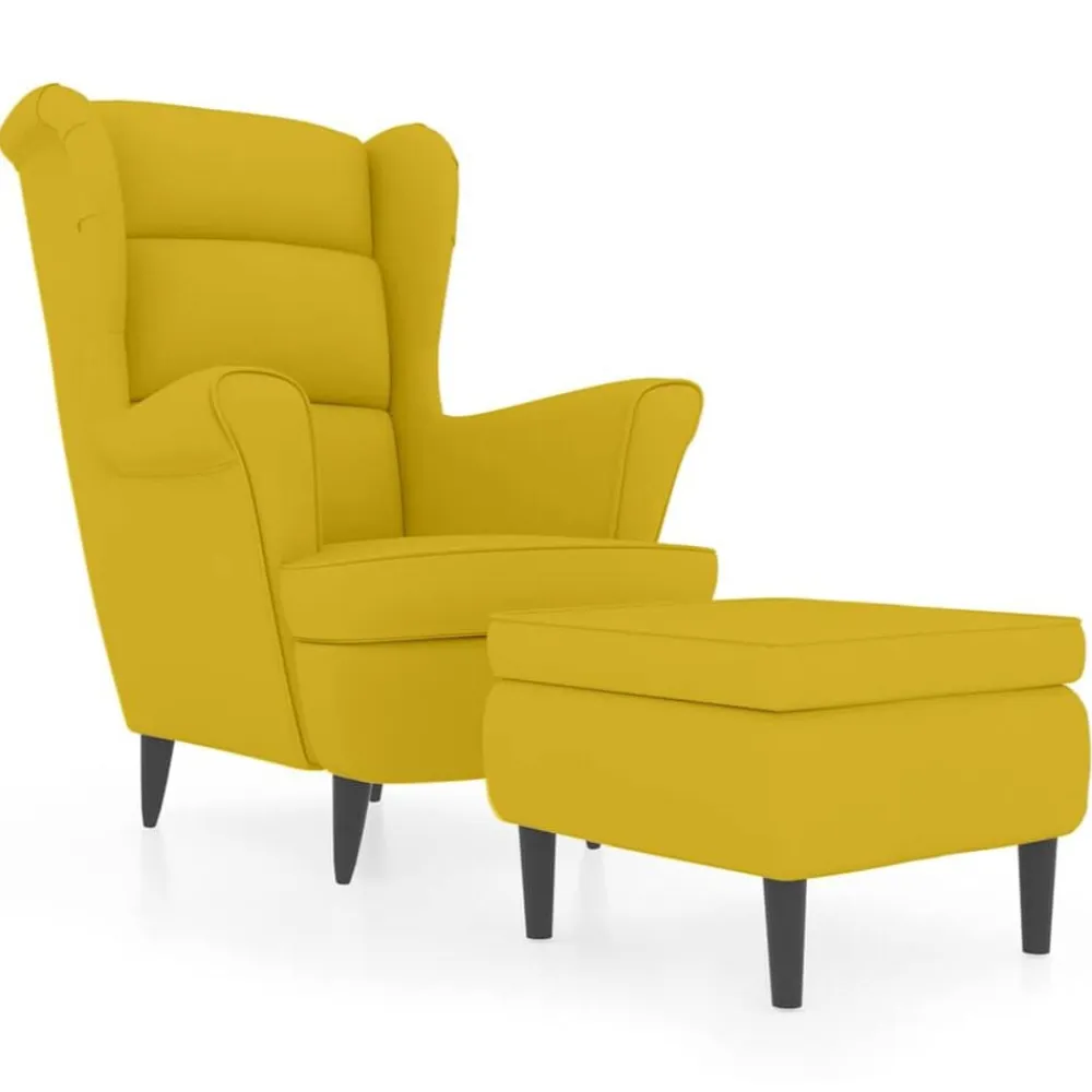 vidaXL Sillas-Sillón orejero con taburete terciopelo