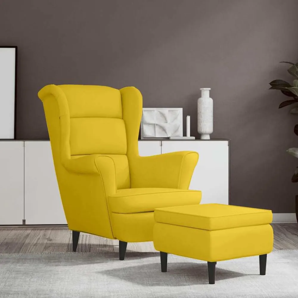 vidaXL Sillas-Sillón orejero con taburete terciopelo