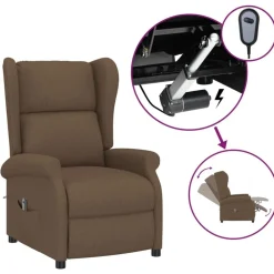 vidaXL Sillas-Sillón orejero reclinable eléctrico tela marrón