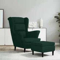 vidaXL Sillón orejero y taburete de terciopelo Verde oscuro Discount