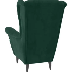 vidaXL Sillón orejero y taburete de terciopelo Verde oscuro Discount