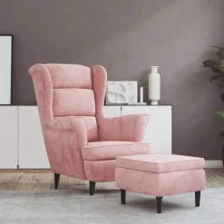 vidaXL Sillas-Sillón orejero y taburete de terciopelo