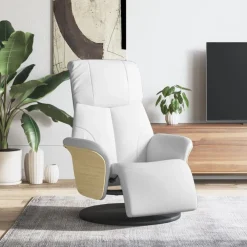vidaXL Sillón reclinable con reposapiés cuero sintético Blanco Discount