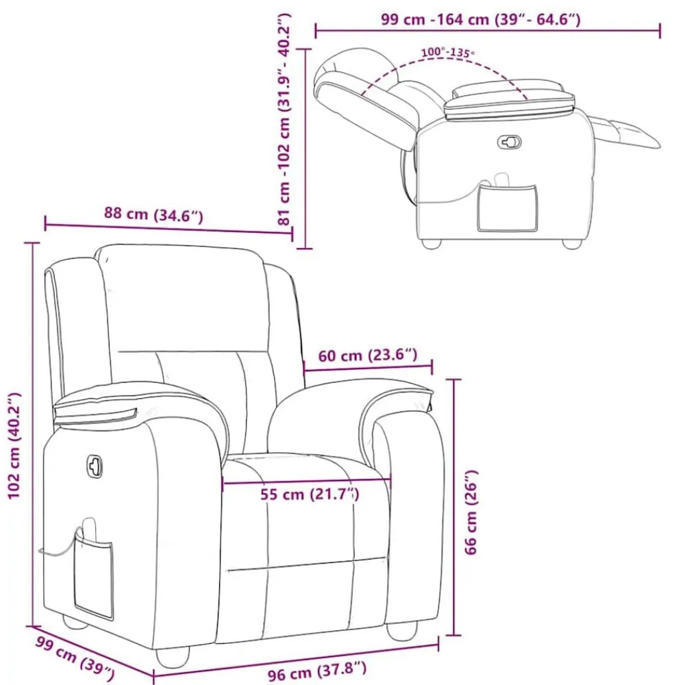 vidaXL Sillón reclinable con masaje de tela marrón Marrón Best