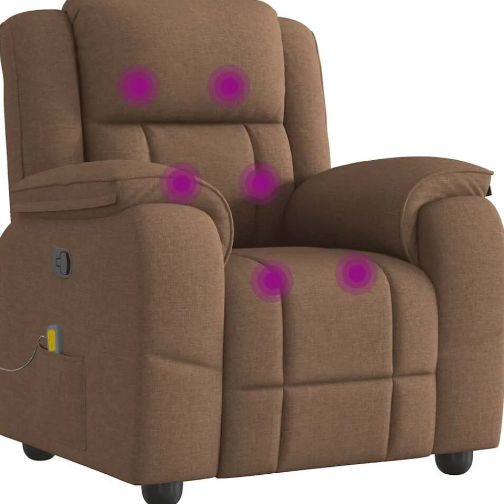 vidaXL Sillón reclinable con masaje de tela marrón Marrón Best