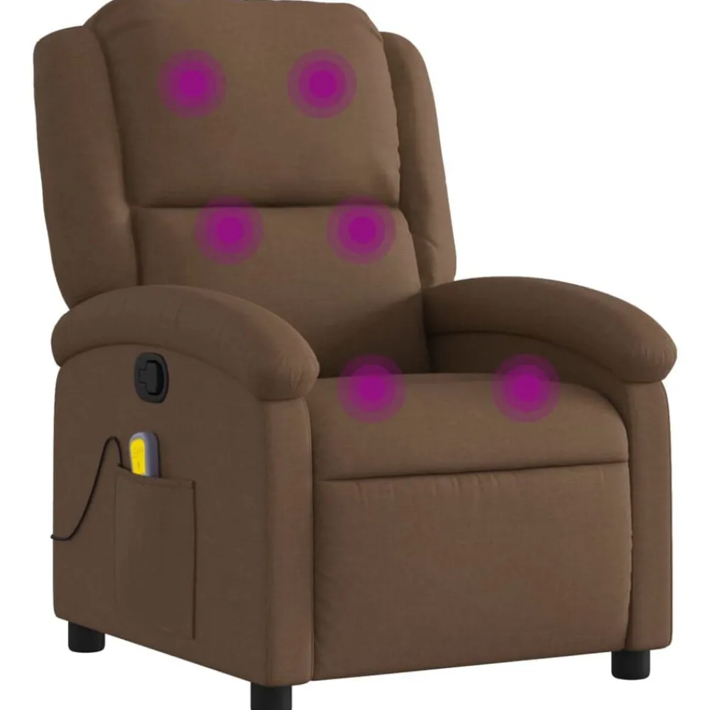 vidaXL Sillas-Sillón reclinable con masaje de tela marrón