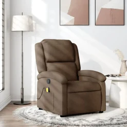 vidaXL Sillas-Sillón reclinable con masaje de tela marrón