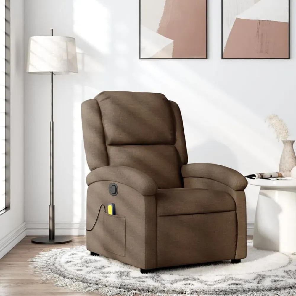 vidaXL Sillas-Sillón reclinable con masaje de tela marrón