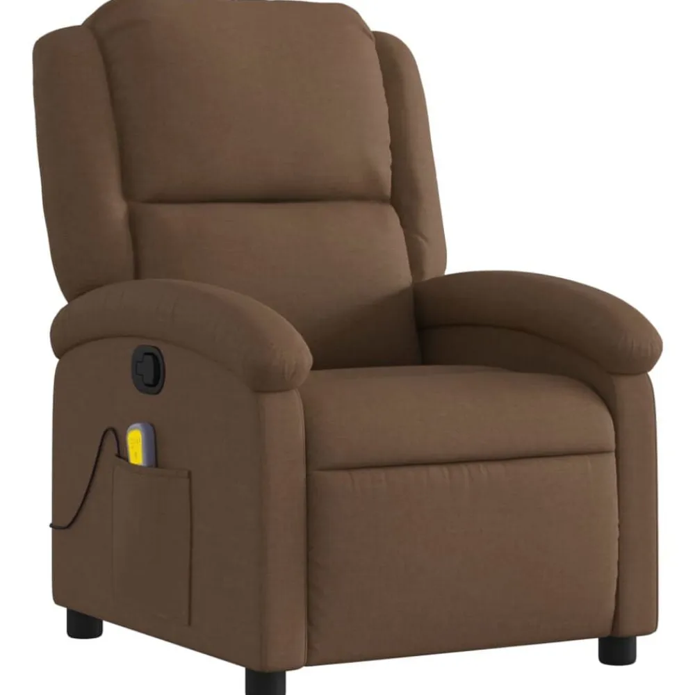 vidaXL Sillas-Sillón reclinable con masaje de tela marrón