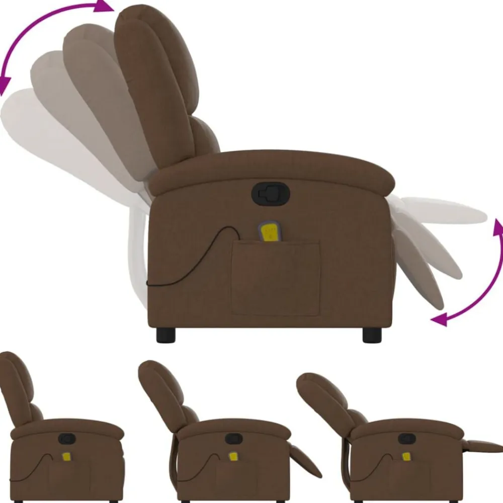 vidaXL Sillas-Sillón reclinable con masaje de tela marrón