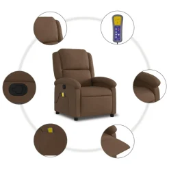vidaXL Sillas-Sillón reclinable con masaje de tela marrón