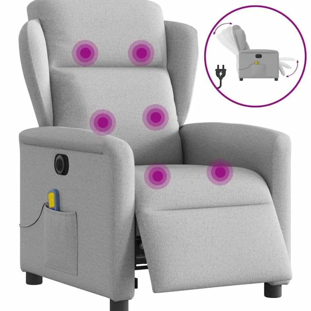 vidaXL Sillón reclinable de masaje eléctrico tela Gris nube