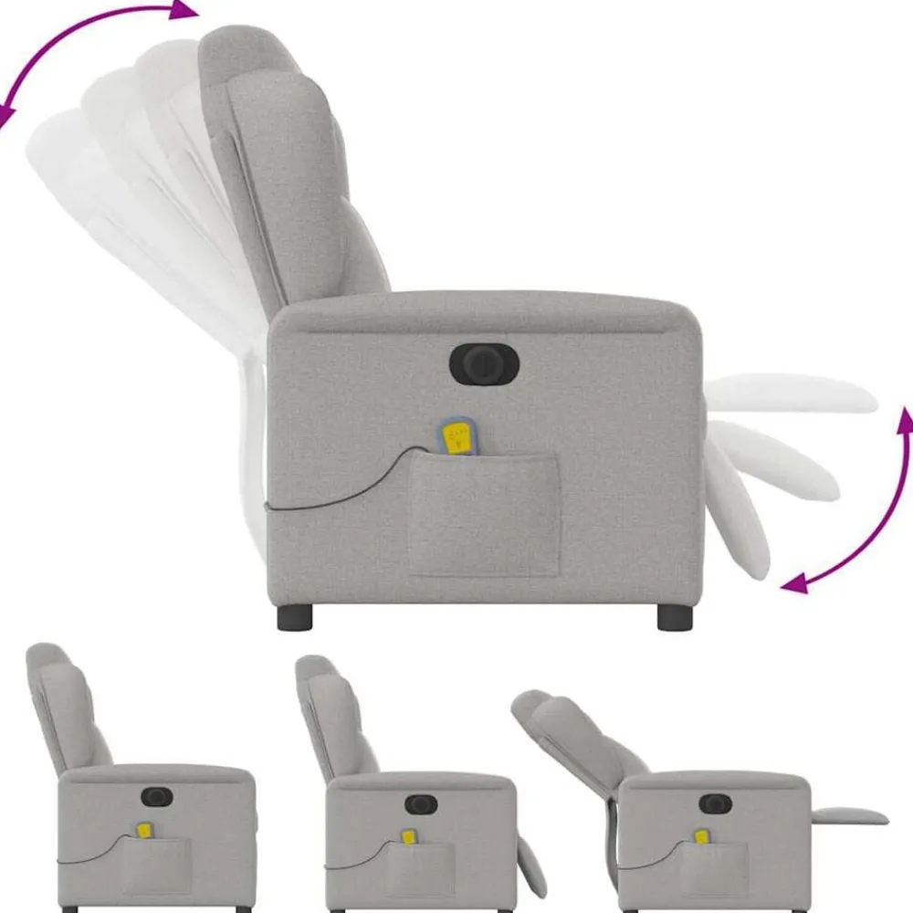 vidaXL Sillón reclinable de masaje eléctrico tela Gris nube