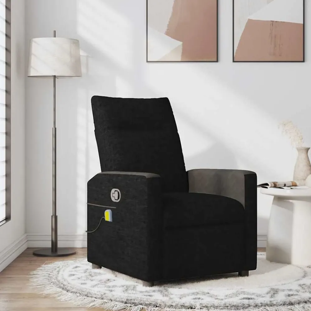 vidaXL Sillón reclinable de masaje de tela Negro Best